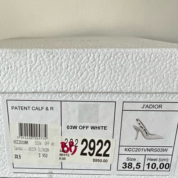 DIOR J’ADIOR Slingback Sandals Off White Patent Leather 38.5 B - Picture 6 of 10